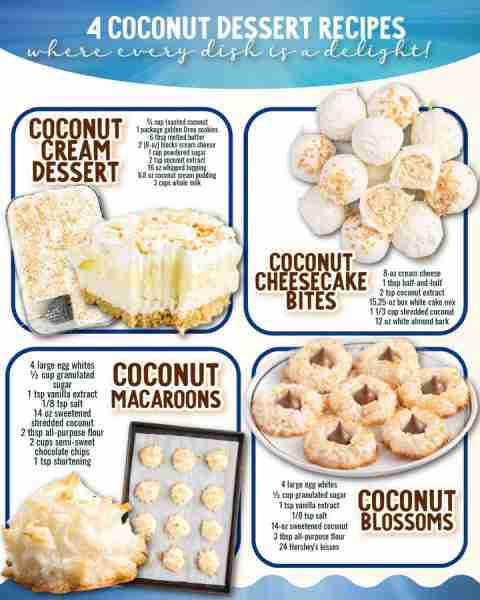 Four ways to make coconut desserts recipes - where every dish is a delight! 🥥 1. Coconut Cream Dess...