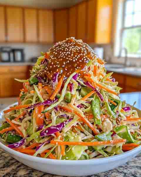 🥗🥢 Vibrant Crispy Cabbage Slaw with Flavorful Sesame Dressing Ingredients: 1/2 head (about 4 cups...