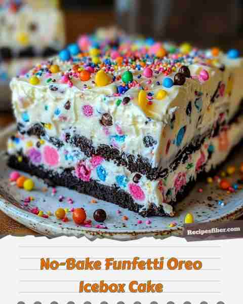 No-Bake Funfetti Oreo Icebox Cake 🎂🎉🍰🍪✨ Dive into this easy, festive dessert! 📋 Ingredients...