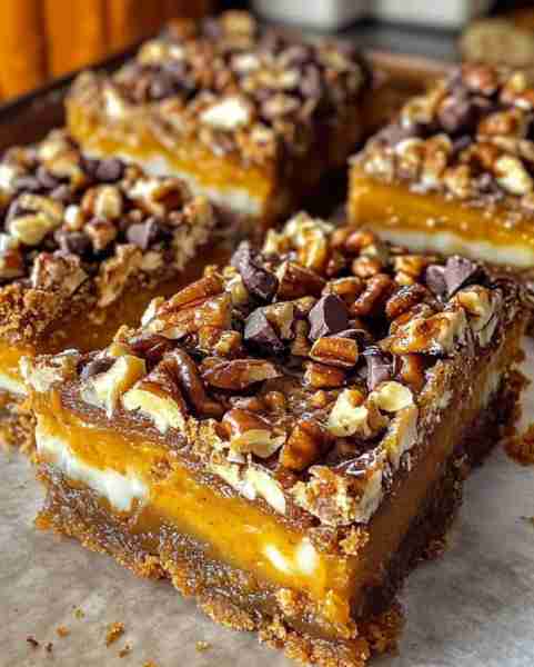 Pumpkin Cheesecake Heaven Bars Ingredients: For the Crust: 1/2 cup unsalted butter 1/3 cup light bro...