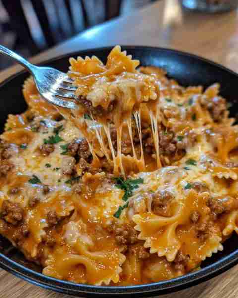 Cheesy Bowtie Pasta with Savory Velveeta Beef Sauce Ingredients: (Serves: 4) 1 (16 oz) block of Velv...