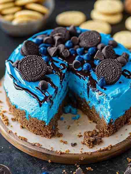 Cookie Monster No-Bake Cheesecake 🍪💙🍫 A dreamy, creamy cookie delight! You Will Need: ½ cup uns...