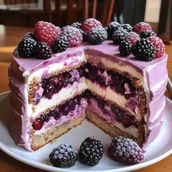 🍰 Raspberries & Blackberries Vanilla Cream Layer Ingredients : For the vanilla cake: 2 1⁄2 cups all...