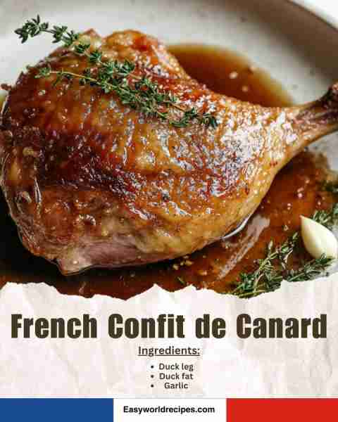 🇫🇷 Confit de Canard (Duck Confit) Crispy, fall-off-the-bone duck leg cooked slowly in duck fat for i...