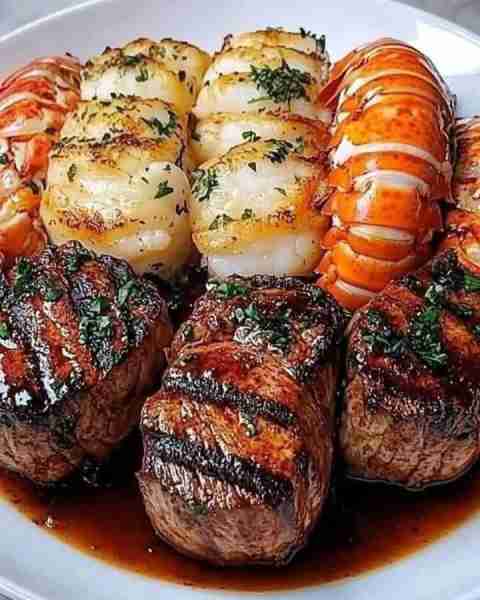 Surf and Turf Filet Mignon with Lobster Tails 🥩🦞 Ingredients: • 4 filet mignon steaks • 4 lobster...