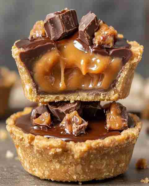 Irresistible Butterfinger Caramel Crunch Mini Pies Ingredients: 1 ½ cups graham cracker crumbs 6 tab...