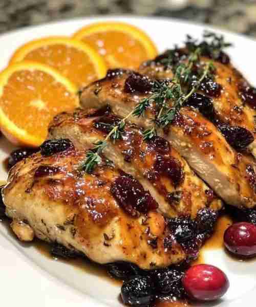 Glazed Orange Cranberry Roasted Chicken . Ingredients: 4 boneless, skinless chicken breasts 1 cup fr...