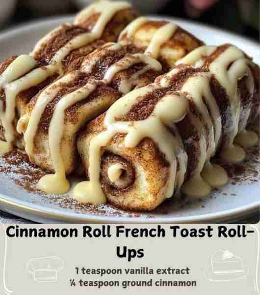 🥐 Cinnamon Roll French Toast Roll-Ups 🥐 Ingredients: For the Roll-Ups: 8 slices of white bread (or...