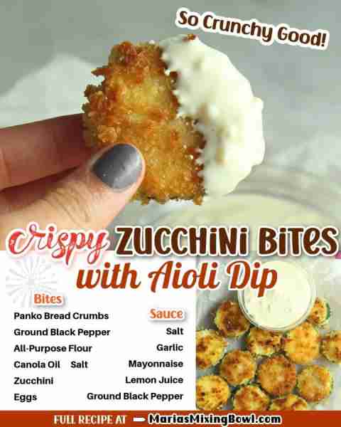Crispy Zucchini Bites with Aioli Dip are so crunchy good! Crusted in panko breadcrumbs and fried unt...