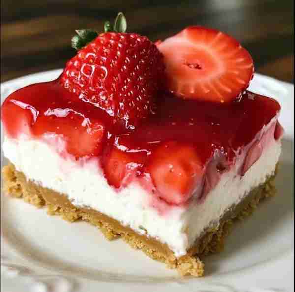 Strawberry Cream Cheese Chill Pie A no-bake creamy dessert topped with a glossy fresh strawberry gla...