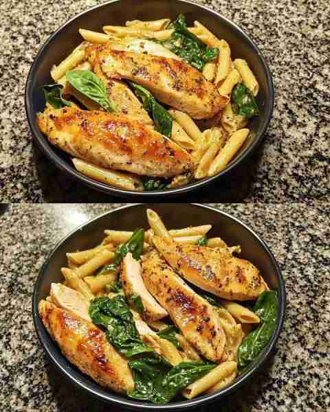 Basil Spinach Penne with Roasted Chicken Herb-Infused Basil Spinach Penne with Tender Roasted Chicke...