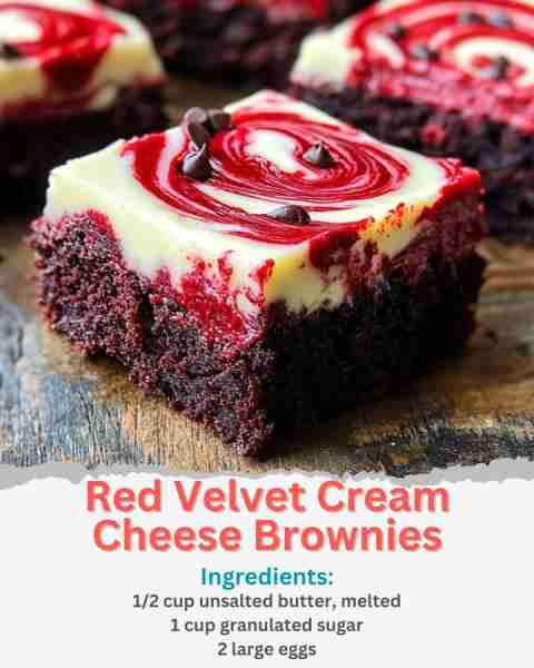 Red Velvet Cream Cheese Brownies Ingredients: For the Brownie Base: 1/2 cup unsalted butter, melted...