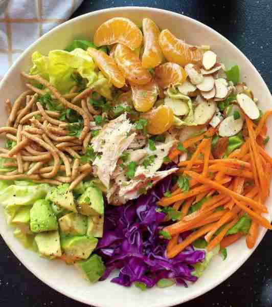 This is my version of an Asian style chicken salad 🥗. To a bowl I added butter lettuce 🥬 , shredde...
