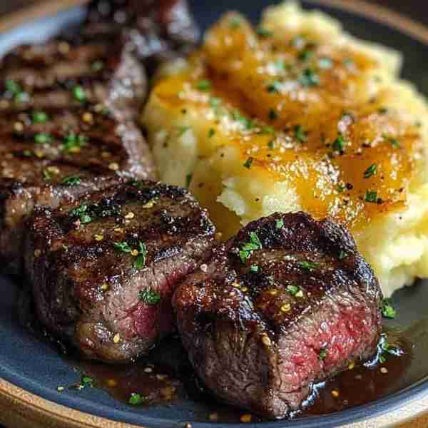 Garlic Butter Steak Bites & Mashed Potatoes 🧄🥩🍽️ Seared tender steak bites drizzled in a garlic bu...