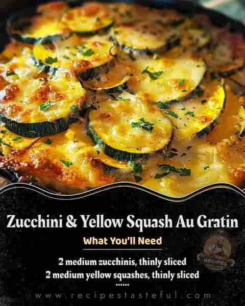 Zucchini and Yellow Squash Au Gratin Ingredients: 2 medium zucchinis, thinly sliced 2 medium yellow...