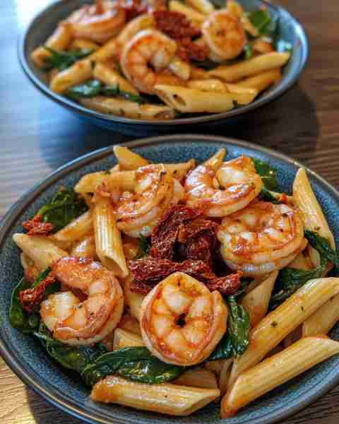 Sun-Dried Tomato Shrimp over Spinach Penne Succulent Shrimp and Spinach Penne with Sun-Dried Tomato...