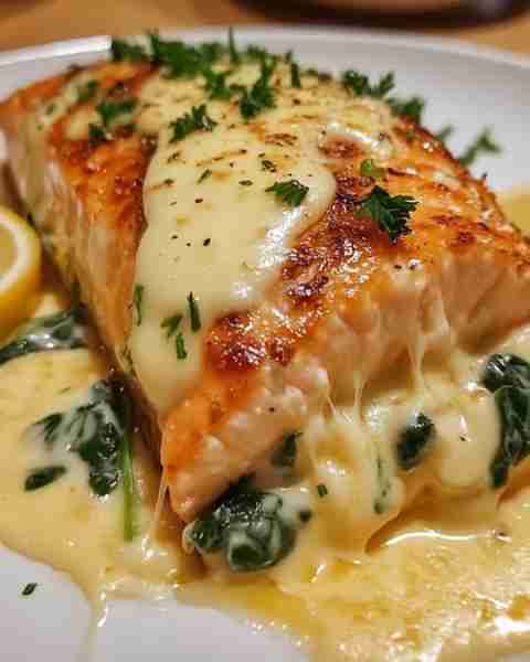Stuffed Salmon with Spinach and Cheese 🐟🧀 Ingredients: For the Salmon: - 4 salmon fillets (skin...