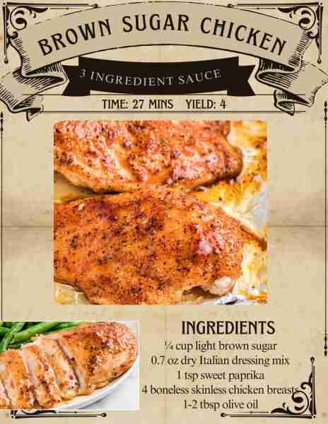 3 INGREDIENT BROWN SUGAR CHICKEN! ingredients: ¼ cup light brown sugar, packed 0.7 ounces dry Italia...