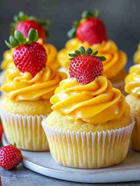 Strawberry Mango Cupcakes 🧁🍓🥭 Soft mango cake, sweet strawberries, and whipped mango frosting—wha...