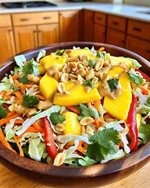 Easy & Delicious Crunchy Thai Mango Salad with Peanut Crunch 🥭🥜😋 Ingredients: For the Slaw: 3 cup...