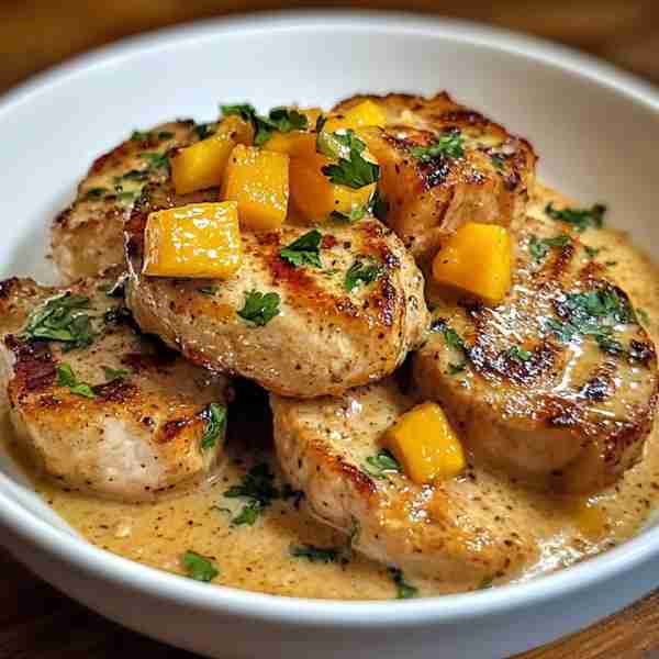 🥭🌶️🐖🥥 Spicy Mango Coconut Pork Chops These tender pork chops are pan-seared and bathed in a lusci...