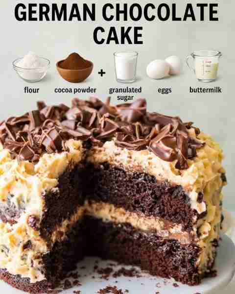 Homemade German Chocolate Cake ♥️ 𝗙𝗨𝗟𝗟 𝗥𝗘𝗖𝗜𝗣𝗘 𝗕𝗘𝗟𝗢𝗪 👇