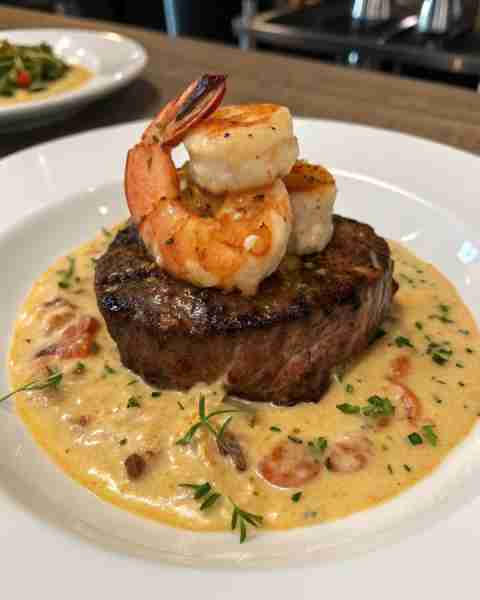 Filet Mignon with Shrimp and Lobster Cream Sauce Ingredients 2 filet mignon steaks about 6 ounces ea...