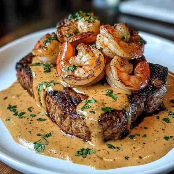 Perfectly Seared Steak Topped with Creamy Cajun Shrimp Sauce 🕒 Ready in 30 minutes | Serves 2 Ingre...