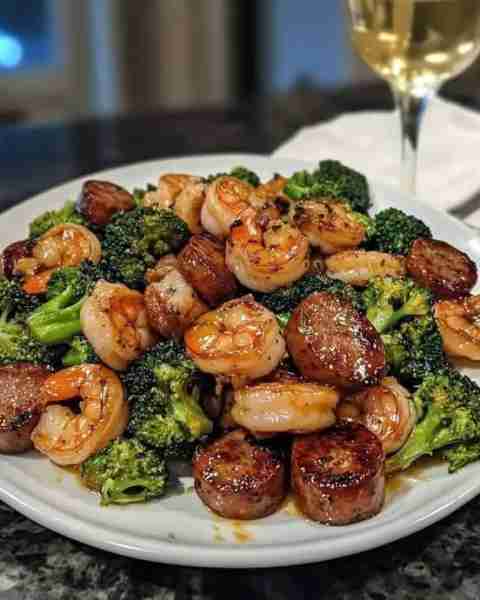 Garlic Butter Shrimp, Sausage, and Broccoli Skillet 🍤🌭🥦🧄🍋🔥 ⸻ Instructions & Directions: 1. Sea...