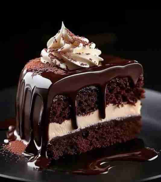 Chocolate Almond Caramel Layer Cake 🥥🍫 Rich chocolate cake layers filled with gooey caramel, toppe...