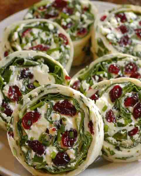 Cranberry Feta Pinwheels with Cream Cheese Ingredients: 4 spinach or flour tortillas (8-inch size)...