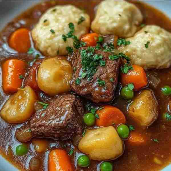 Rustic Homestyle Beef Stew with Carrots, Potatoes, and Fluffy Dumplings . Ingredients: 2 lbs beef ch...