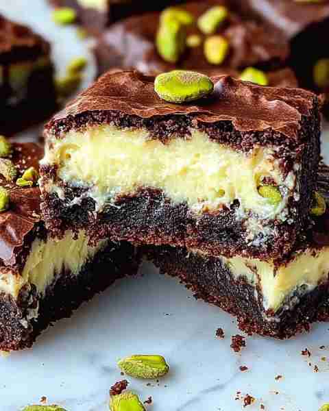 💚🍫 Pistachio Cheesecake Brownies 🍫💚 📝 Ingredients: For the brownie layer: 1/2 cup unsalted butt...