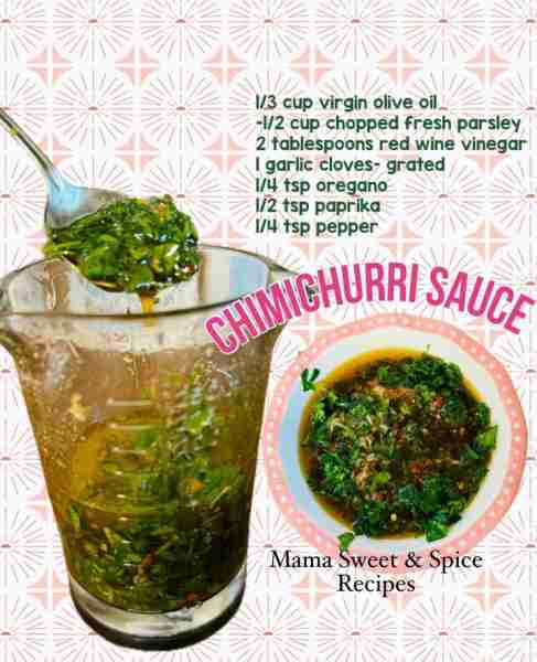 Savory Chimichurri Sauce Chimichurri is a sauce of fresh herbs, garlic, olive oil, and vinegar that...