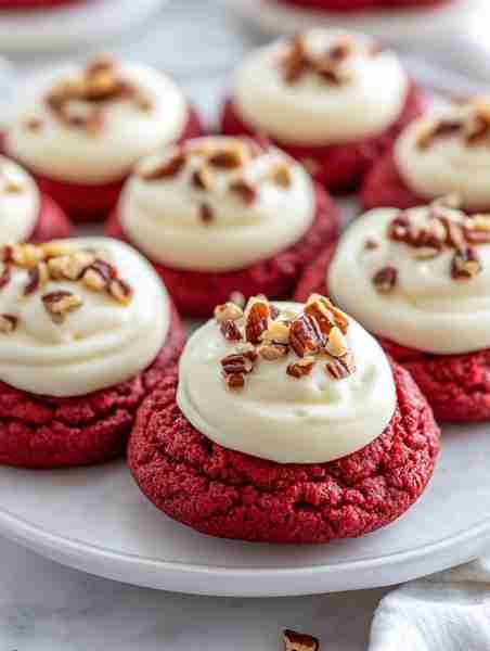 Red Velvet Pecan Frosted Cookies 🥜🍪🧁 Who knew a cake mix could make such heavenly cookies? What Y...