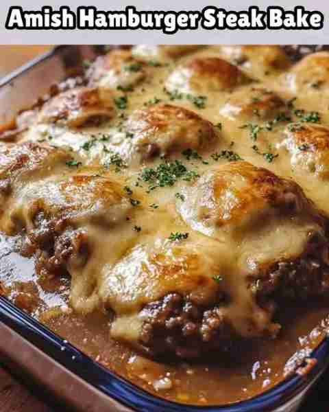 Amish Hamburger Steak Bake Ingredients: 1 lb ground beef 1/2 cup breadcrumbs 1/4 cup milk 1 small on...
