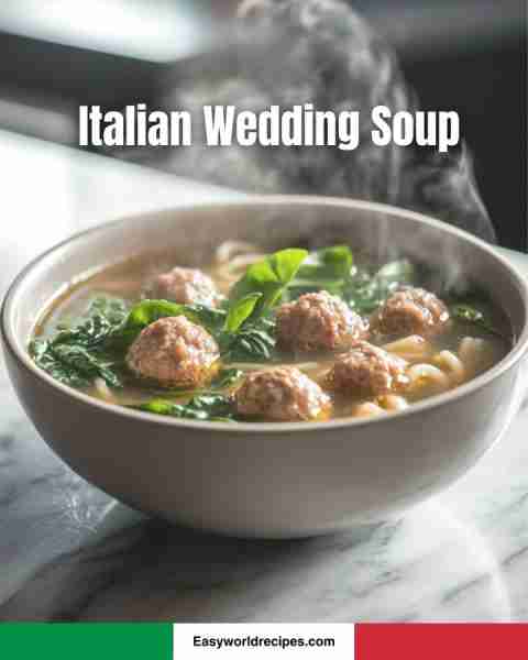 🍲 Italian Wedding Soup 🇮🇹🥣 Tender meatballs, fresh spinach, and pasta in a cozy broth—pure Italian...