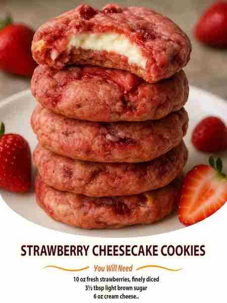 Strawberry Cheesecake Cookies Ingredients → For Strawberry Jam 10 oz (280 grams) fresh strawberries,...