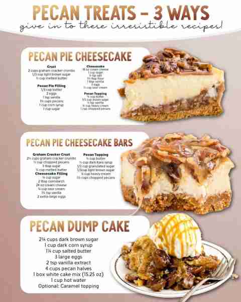 Pecan treats in three ways that give in to these irresistible recipes! Ingredients 1. Pecan Pie Chee...