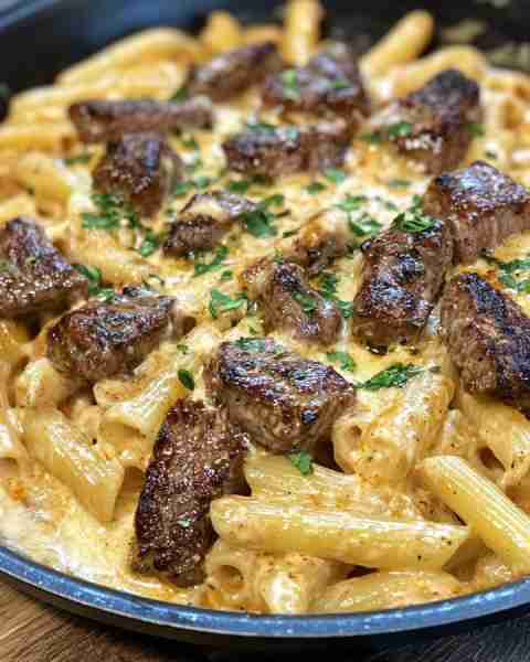 Creamy Cajun Steak & Mozzarella Garlic Butter Pasta Ingredients: 2 lbs sirloin steak, cut into bite...