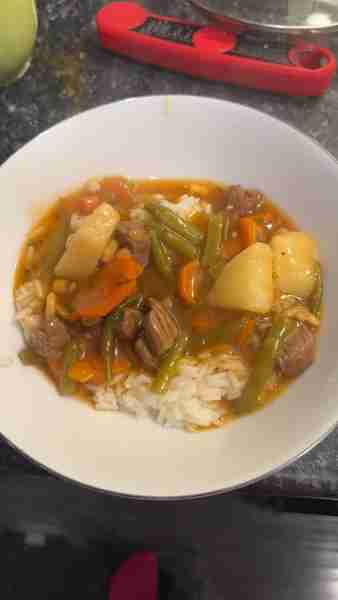 what i made for supper as a 17 year old, beef stew over rice ❤ i kinda just through stuff together b...