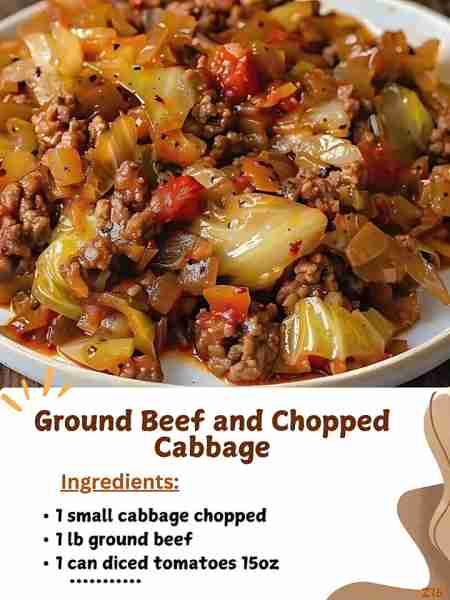 Ground Beef and Chopped Cabbage Ingredients: ⏺ 1 small cabbage, chopped ⏺ 1 lb ground beef ⏺ 1 can d...