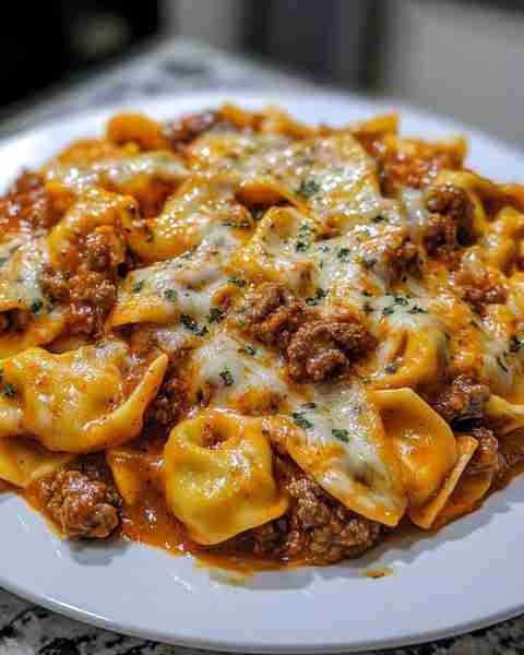 One-Pot Cheesy Beef Enchilada Tortellini Ingredients: 1 pound ground beef 1 tablespoon olive oil 1 s...