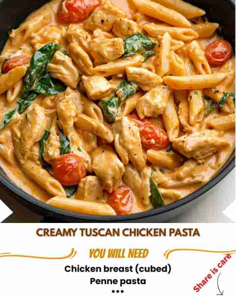 🍅 Creamy Tuscan Chicken Pasta Delight 🍝✨ Prep Time: 10 min Cook Time: 20 min Servings: 4 Calories...