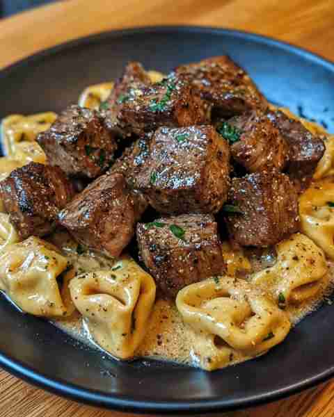 Seared Garlic Steak Bites with Creamy Cajun Tortellini Pasta Ingredients: 1.5 pounds sirloin steak,...