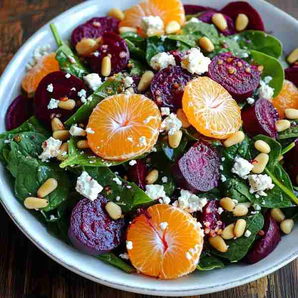 🥗 Beet Salad with Spinach, Mandarin Oranges & Feta A colorful, sweet-and-savory salad with earthy b...