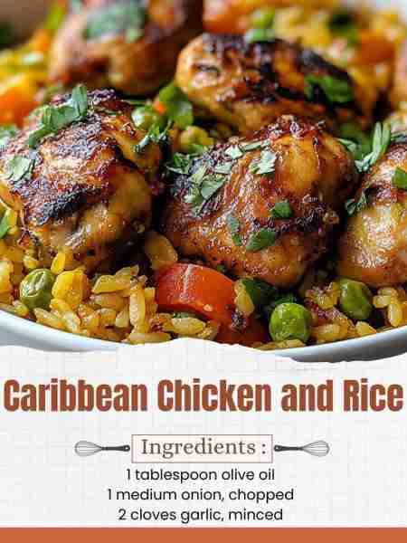 Caribbean Chicken and Rice Ingredients: 4 chicken thighs, boneless and skinless 1 tablespoon olive o...