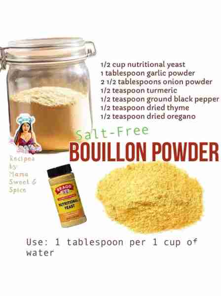Homemade - Salt-Free Bouillon Powder! Bouillon powder is used to make broth, soups, stews, sauces, a...