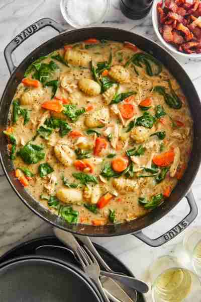 Chicken and Gnocchi Soup - With a creamy, velvety chicken broth, shredded chicken, veggies, and pill...