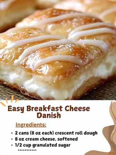 Easy Breakfast Cheese Danish 🥐🍰 Ingredients: For the Danish: 2 cans (8 oz each) crescent roll doug...